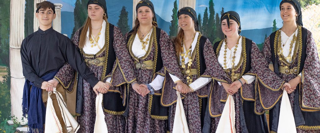 Members of the parish dance troupe in traditional Greek costume.